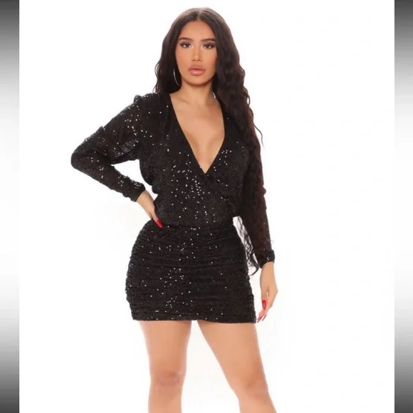 Fashion Nova | Dresses | Black Sequin Fashion Nova Dress | Poshmark